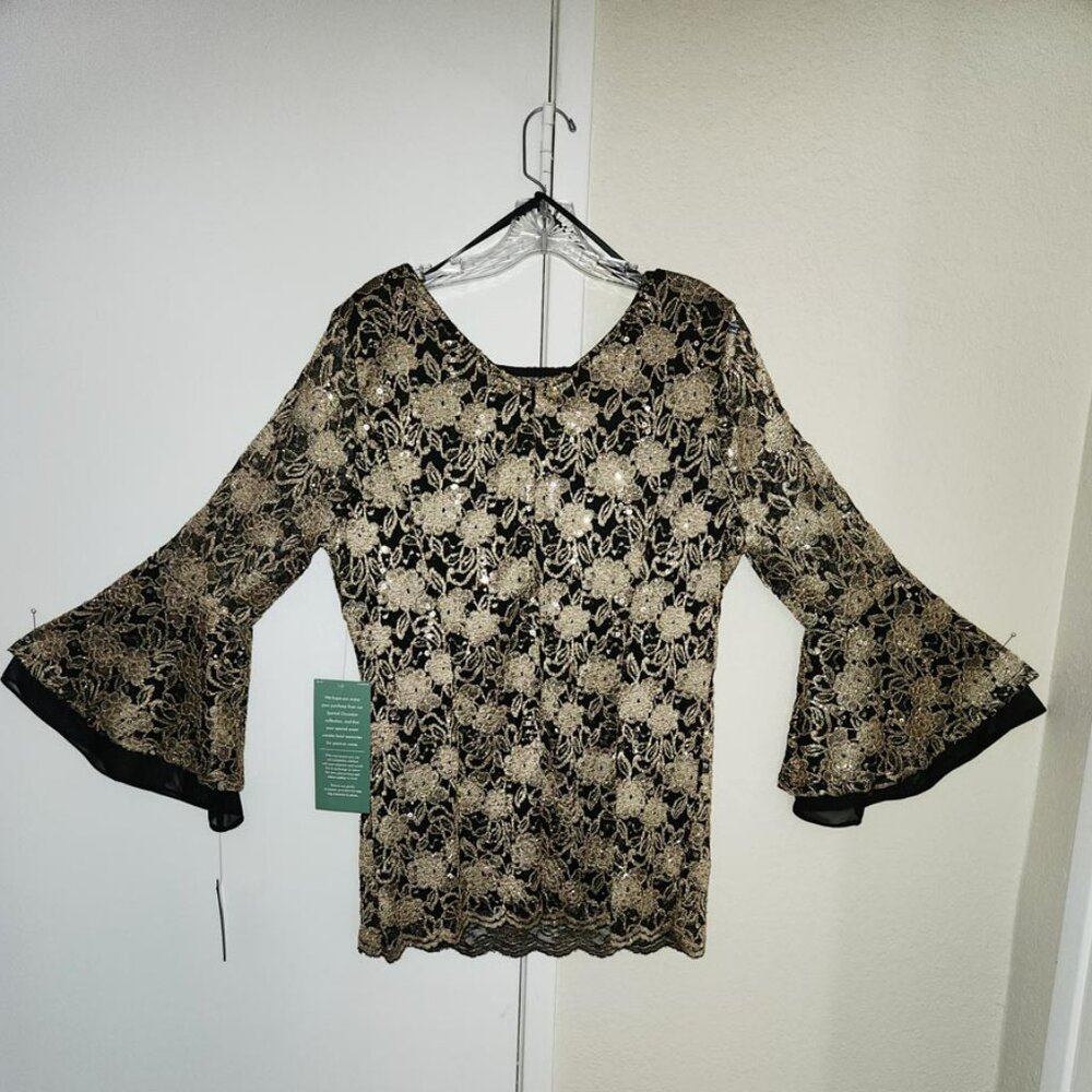 NWT ONYX NITE FORMAL GOLD & BLACK WOMEN'S TOP, FULLY LINED, BRAND NEW WITH TAGS.